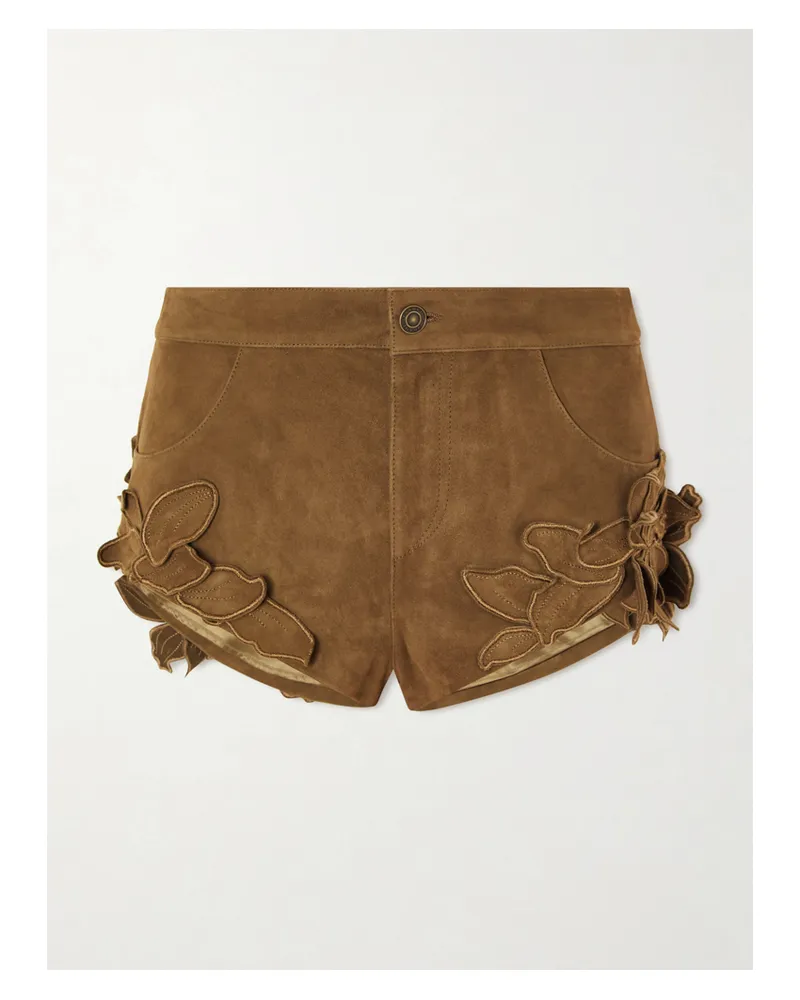 Isabel Marant Kevana Embroidered Suede Shorts - Green Green