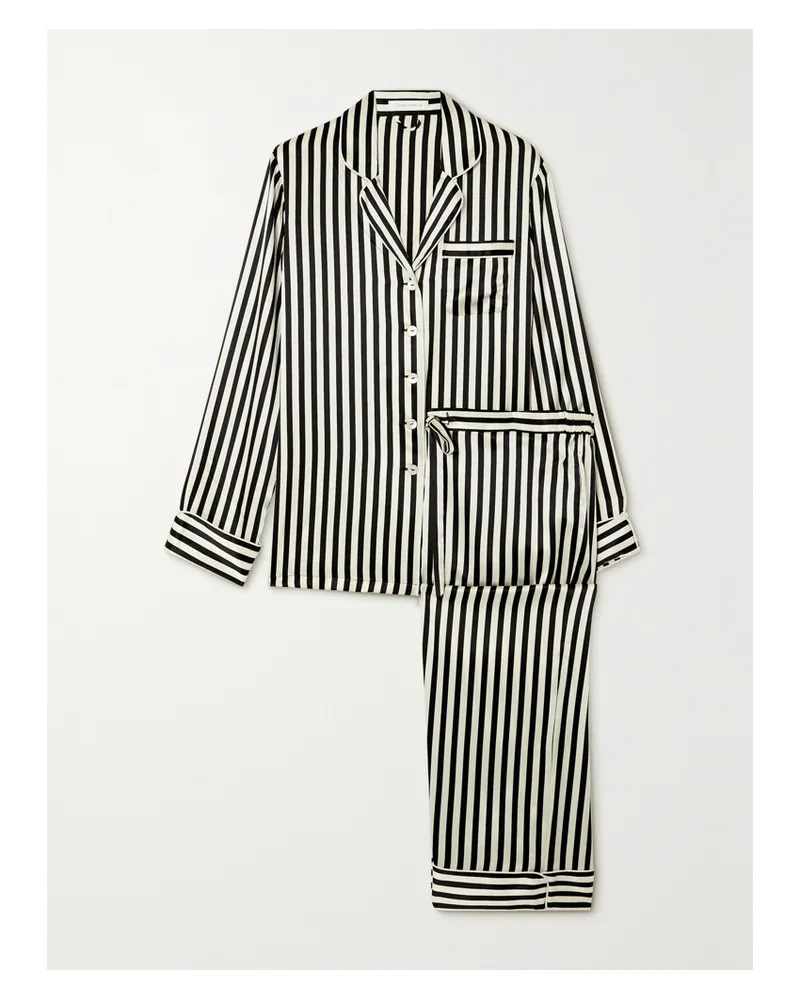 Olivia von Halle Lila Striped Silk-satin Pajama Set - Black Black