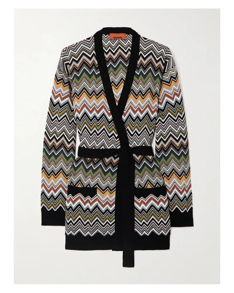 Missoni Cardigan In Gestreiftem Jacquard-strick Mit Gürtel - Schwarz Schwarz