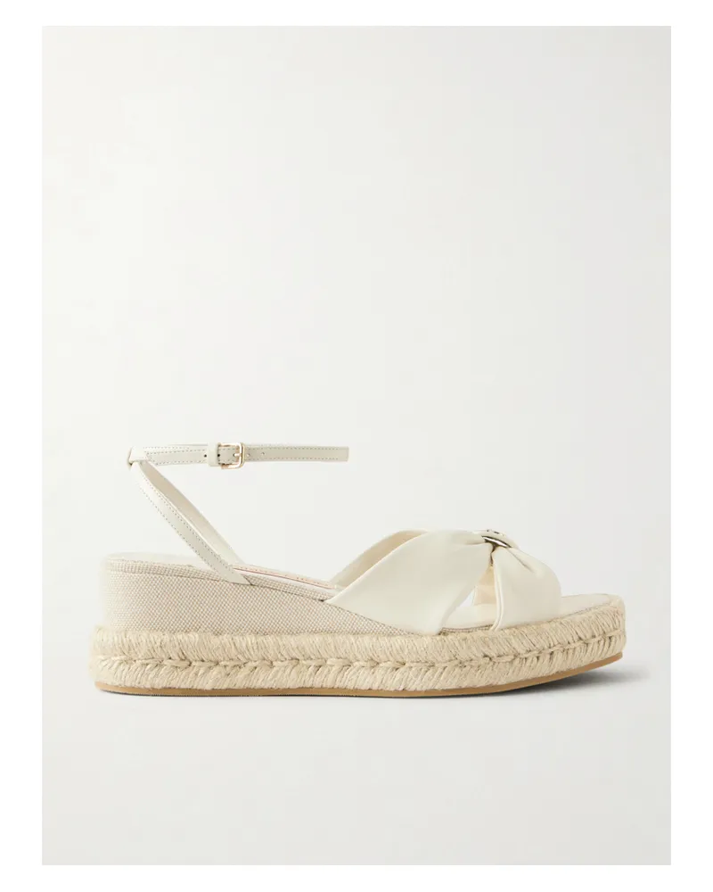 Jimmy Choo Aella 60 Leather Wedge Sandals - Cream Cream