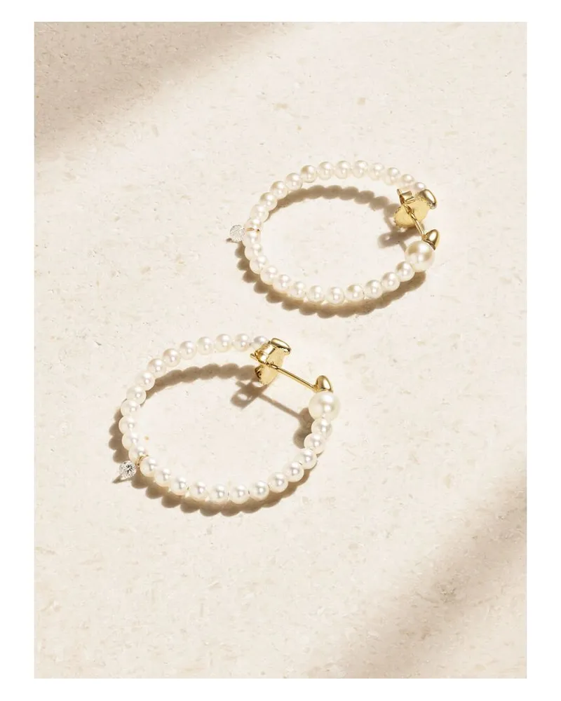 MIZUKI Creolen Aus 14 Karat Gold Mit Perlen Und Diamanten Gold