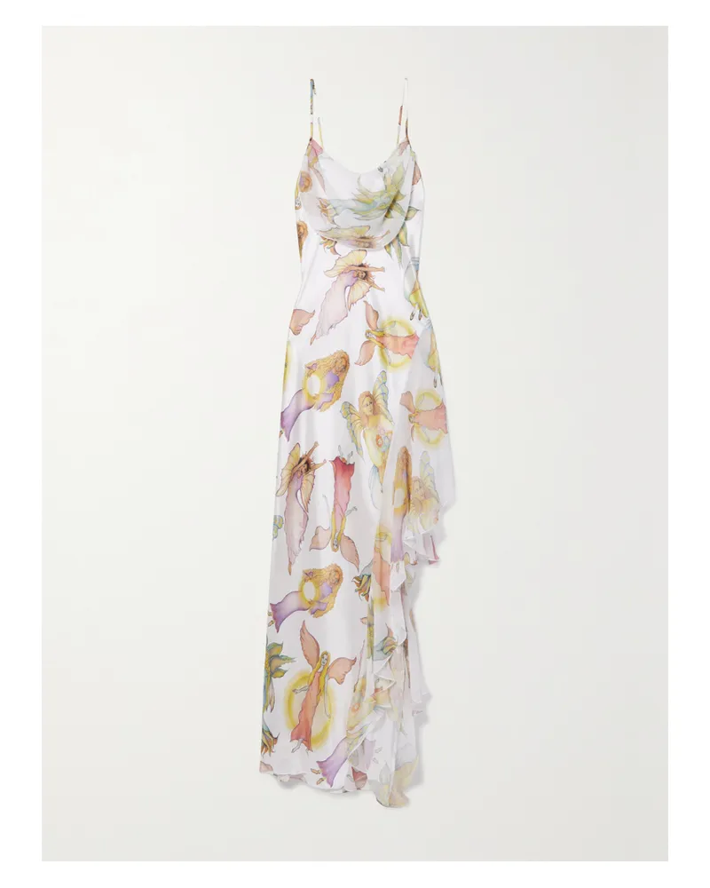 Rodarte Asymmetrisches Maxikleid Aus Bedrucktem Seidensatin - Weiß Weiß