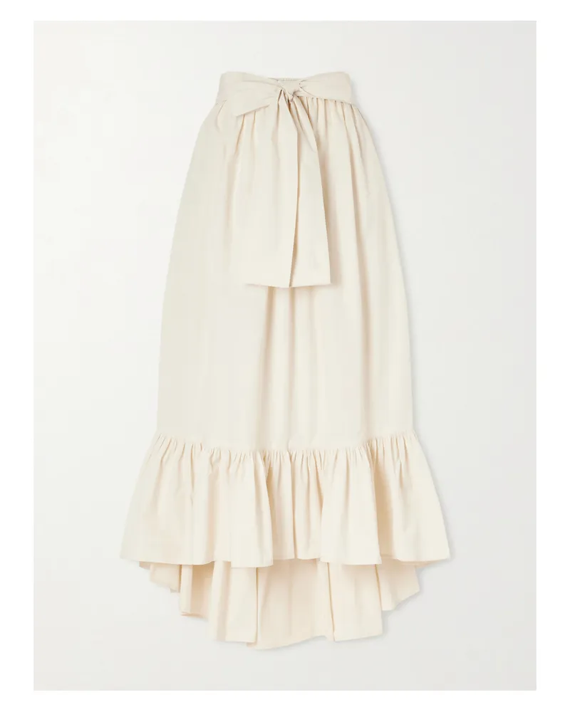 Lisa Marie Fernandez Nicole Tie-detailed Asymmetric Pleated Tiered Cotton-poplin Maxi Skirt - Neutrals Neutrals