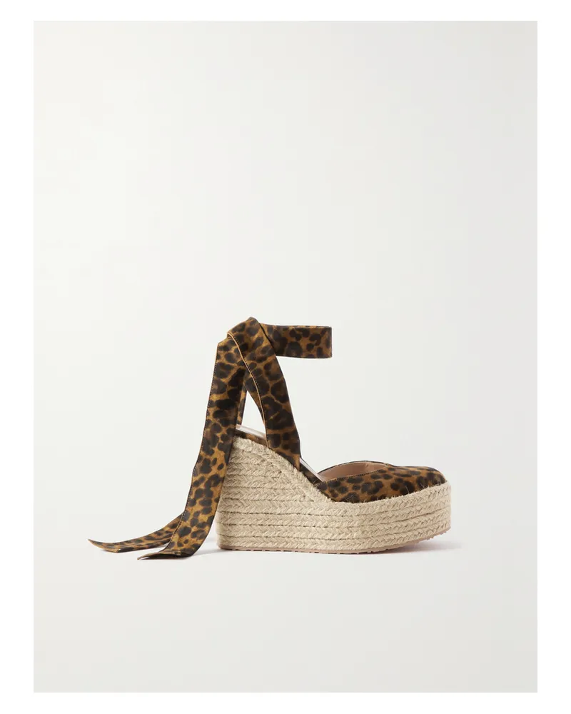 Gianvito Rossi 70 Espadrille-wedges Aus Veloursleder Mit Leopardenprint - Neutral Neutral