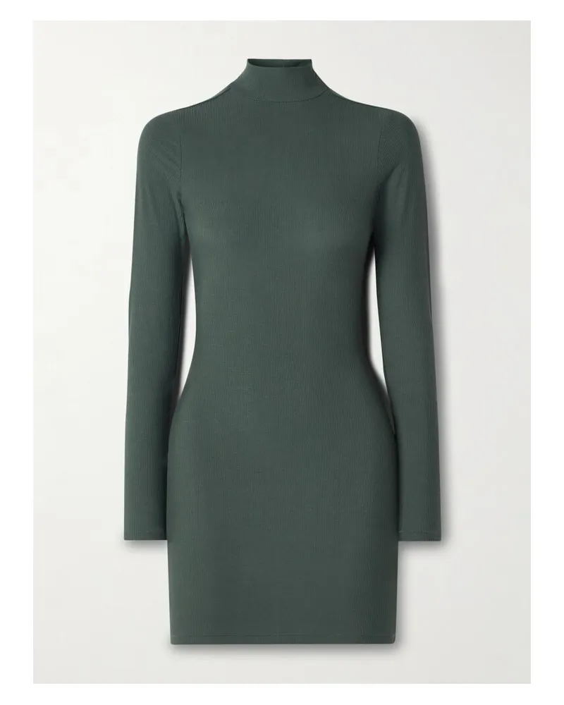 SKIMS Soft Lounge Turtleneck Mini Dress – Deep Sea – Minikleid Aus Stretch-model Mit Stehkragen - Grün Grün