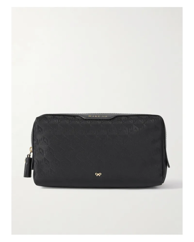 Anya Hindmarch Small Makeup Leather-trimmed Econyl®-jacquard Cosmetics Case - Black Black