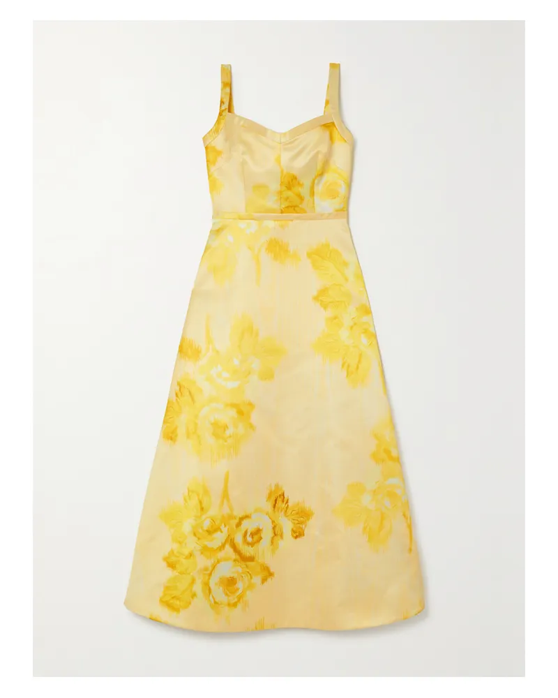 EMILIA WICKSTEAD Elvita Midikleid Aus Duchesse-satin Mit Blumenprint - Gelb Gelb