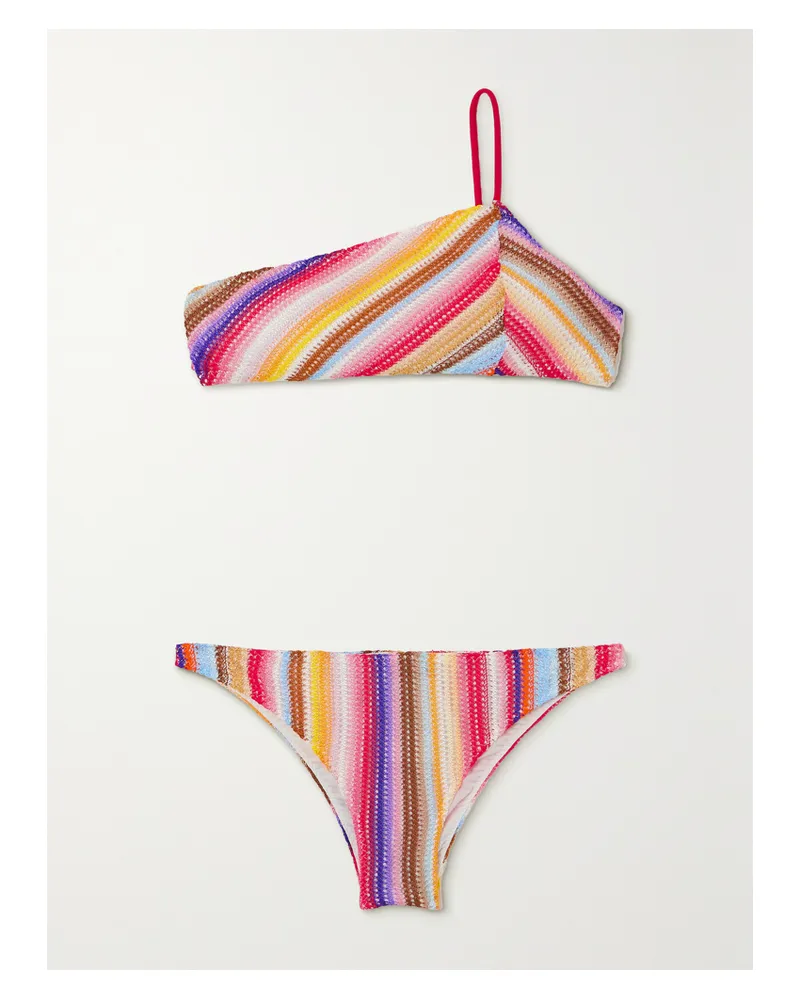 Missoni Mare Asymmetrischer Badeanzug Aus Gestreiftem Häkelstrick - Rot Rot