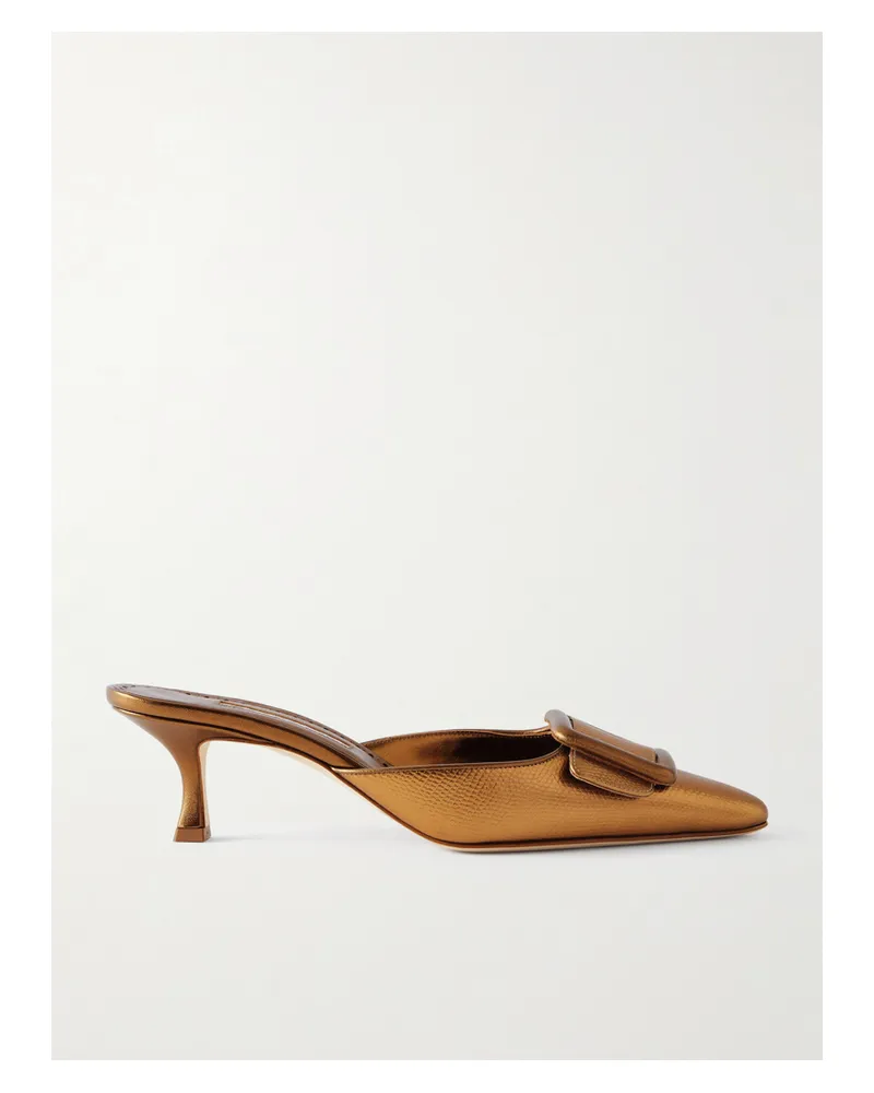 Manolo Blahnik Maysalebi 50 Mules Aus Metallic-leder Mit Eidechseneffekt Metallic
