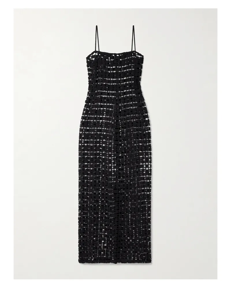 Sara Cristina Playa Maxikleid Aus Gehäkelter Baumwolle - Schwarz Schwarz