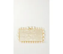 Eos Beaded Marbled Acrylic Clutch - Neutrals