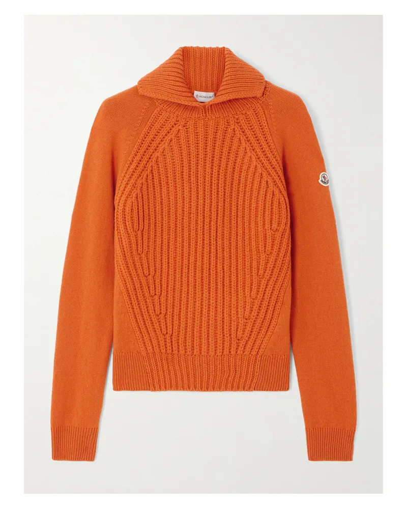 Moncler Rollkragenpullover Aus Einer Gerippten Woll-kaschmirmischung - Orange Orange