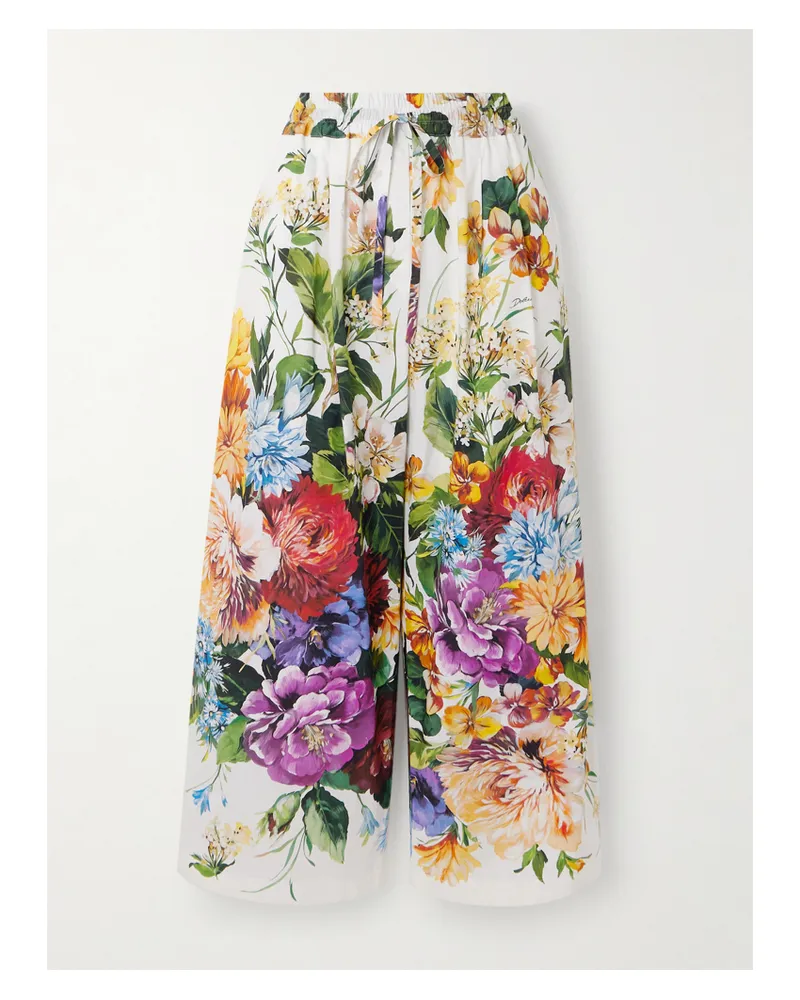 Dolce & Gabbana Hose Mit Weitem Bein Aus Baumwollpopeline Mit Blumenprint - Weiß Weiß