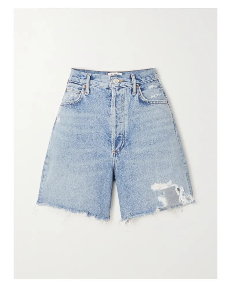 AGOLDE Stella Jeansshorts Aus Bio-denim In Distressed-optik - Blau Blau