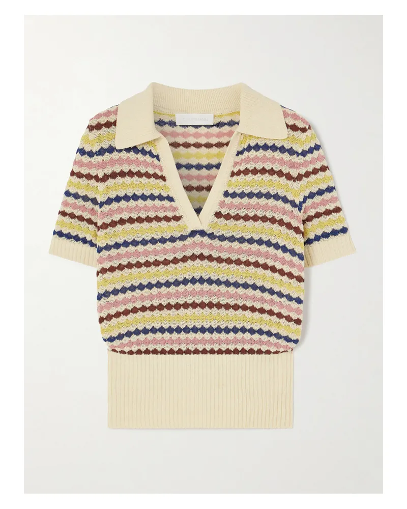 Zimmermann Awaken Striped Cotton-blend Polo Shirt - Neutrals Neutrals