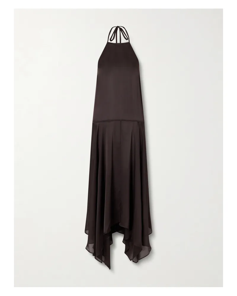 St. Agni Asymmetric Silk-satin Halterneck Maxi Dress - Brown Brown