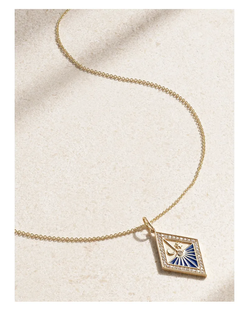 Sydney Evan Sundial 14-karat Gold, Enamel And Diamond Necklace - Blue Blue