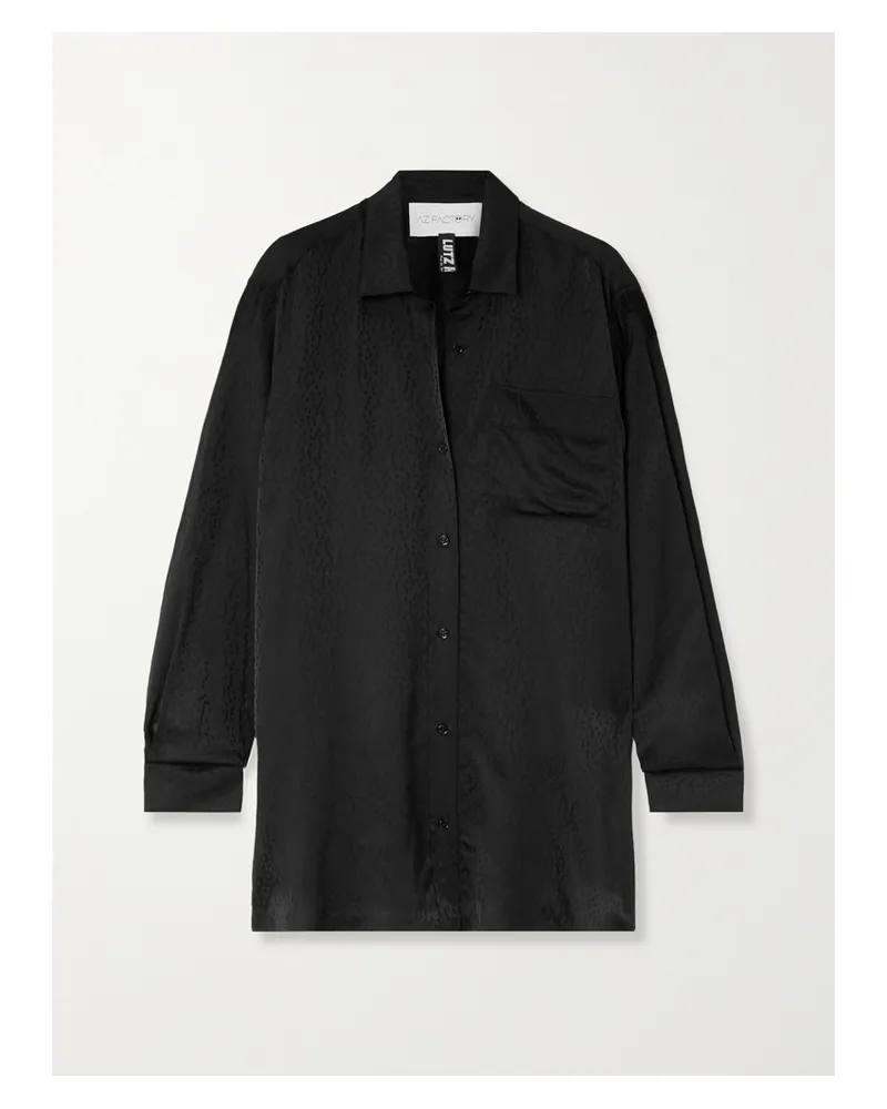 AZ FACTORY Lutz Huelle Hemd Aus Glänzendem Jacquard - Schwarz Schwarz
