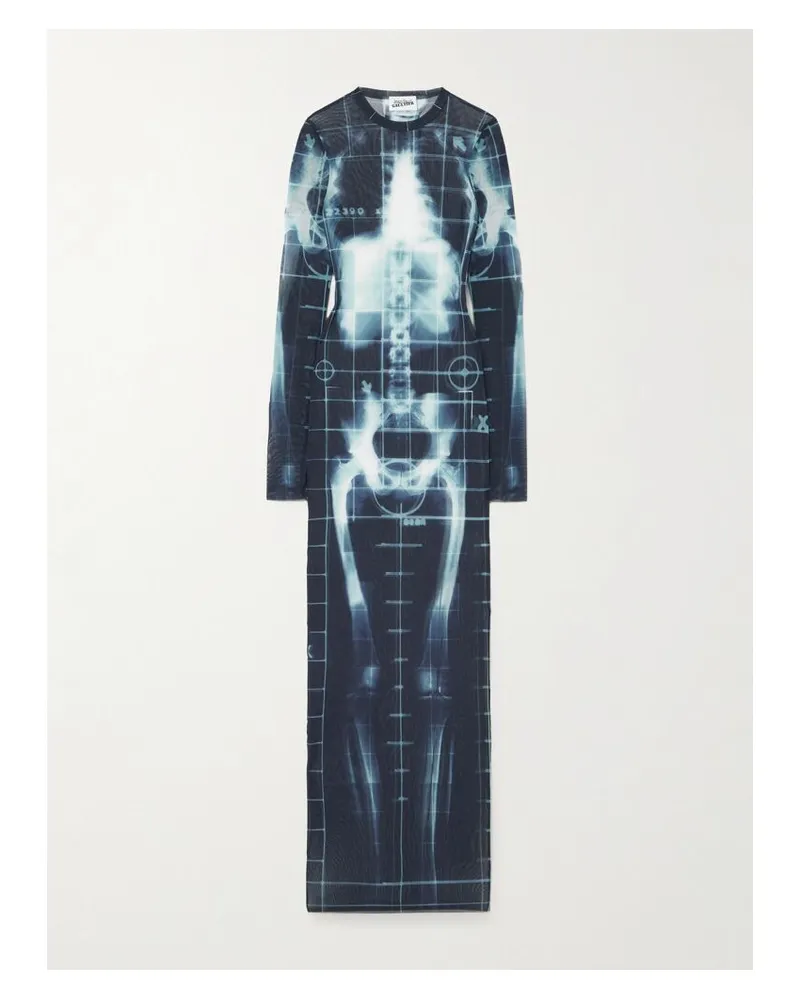 Jean Paul Gaultier Squeletor Maxikleid Aus Tüll Mit Trompe-l'œil-print - Blau Blau