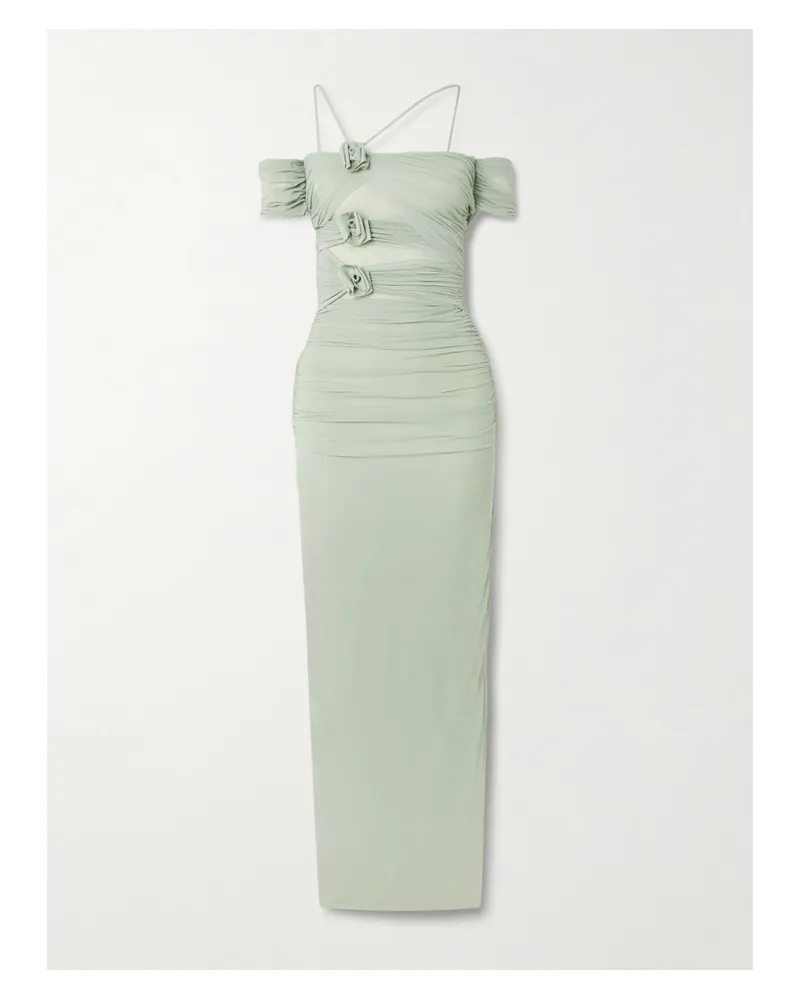 Maygel Coronel Abisso Appliquéd Cutout Stretch-jersey Halterneck Maxi Dress - Green Green