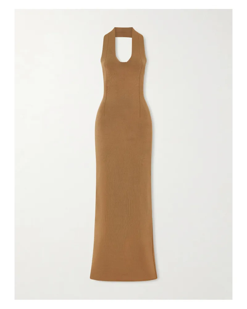 KHAITE Mahi Knitted Halterneck Maxi Dress - Brown Brown