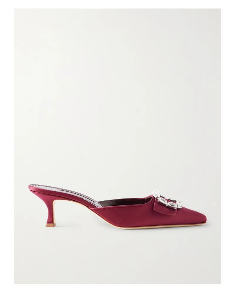 Manolo Blahnik Mayjou 50 Crystal-embellished Satin Mules - Red Red