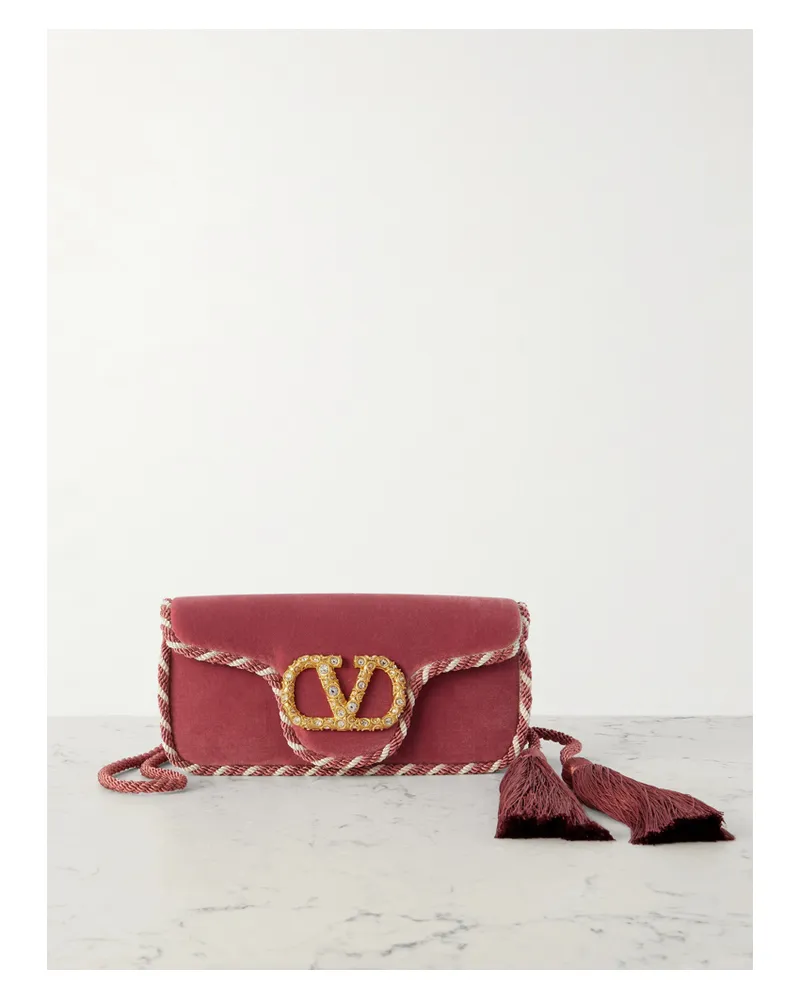 Valentino Garavani Locò Schultertasche Aus Samt Mit Cordbesätzen, Troddeln Und Verzierungen - Pink Pink