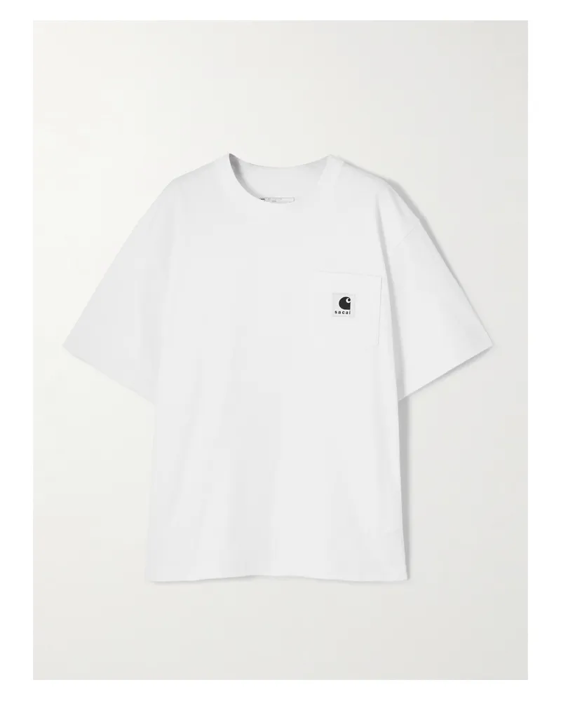 Sacai Carhartt Wip Appliquéd Canvas-trimmed Cotton-jersey T-shirt - White White