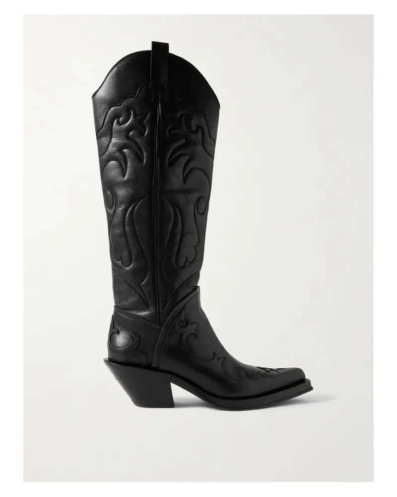 Gabriela Hearst Capitana Embroidered Leather Knee Boots - Black Black