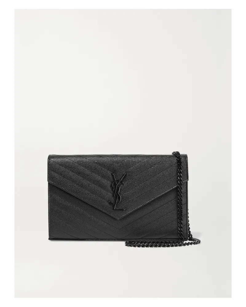 Saint Laurent Cassandre Chain Matelassé Textured-leather Wallet - Black Black