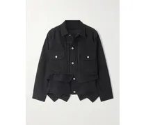 Mehrlagige Jeansjacke Mit Besätzen Aus Wollfilz Und Fransen - Schwarz