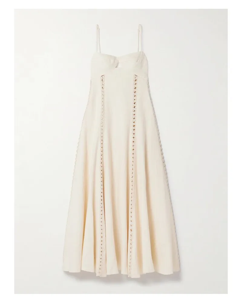 Johanna Ortiz Catamaran Ventures Midikleid Aus Leinen Mit Häkelbesätzen Und Stickereien - Ecru Ecru