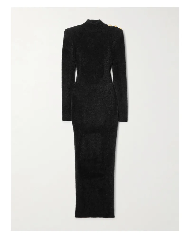 Balmain Midikleid Aus Gebürstetem Strick Mit Zierknöpfen Und Rückenausschnitt - Schwarz Schwarz