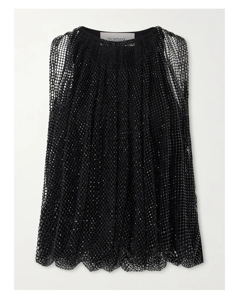 SPORTMAX Oberteil Aus Mesh Mit Raffungen Und Kristallen - Schwarz Schwarz