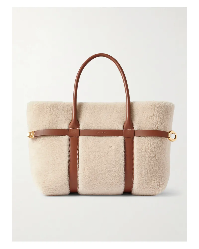 Loro Piana Ghiera Small Leather-trimmed Cashmere And Silk-blend Fleece Tote - Cream Cream