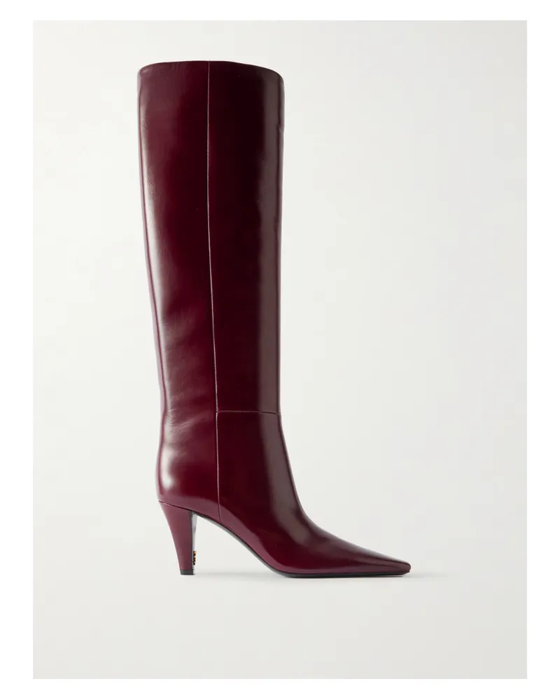 Saint Laurent Jill Glossed-leather Knee Boots - Burgundy Burgundy