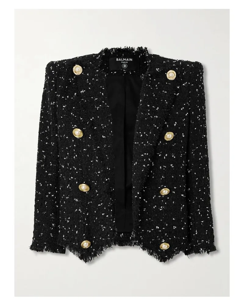 Balmain Spencer Blazer Aus Tweed Mit Punkten, Pailletten, Verzierungen Und Fransen - Schwarz Schwarz