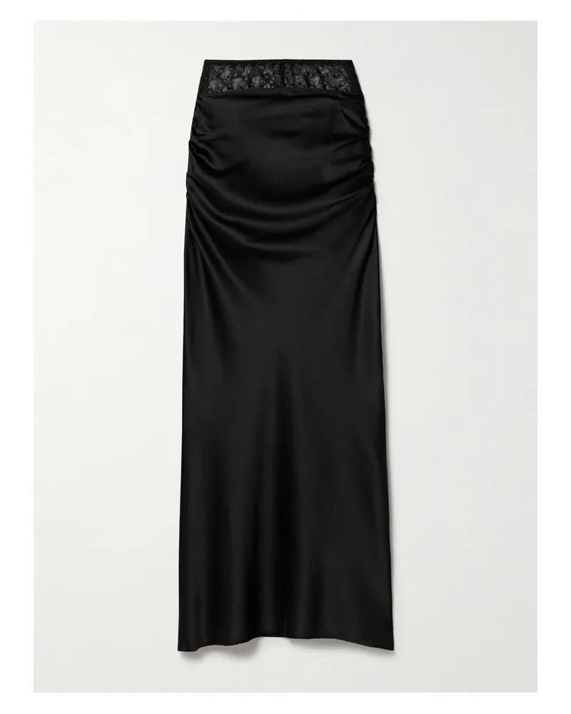 Kiki De Montparnasse Maxirock Aus Satin Aus Einer Seidenmischung Mit Raffungen Und Besticktem Tülleinsatz - Schwarz Schwarz