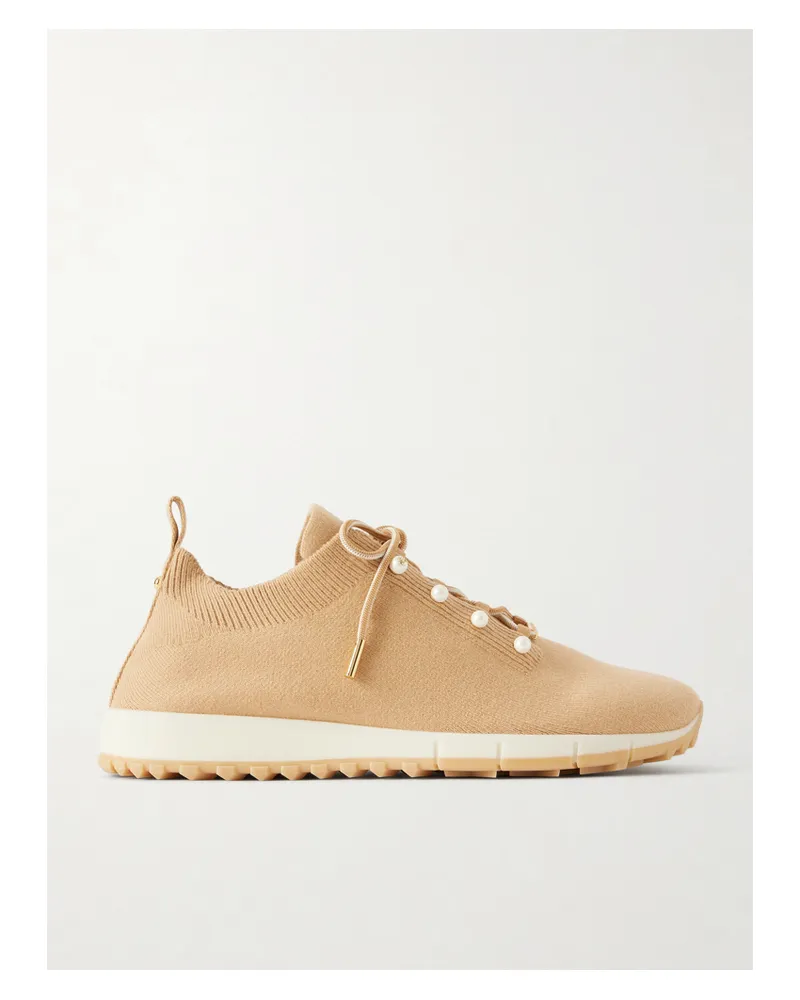 Jimmy Choo Veles Sneakers Aus Kaschmirstrick Mit Kunstperlen - Neutral Neutral
