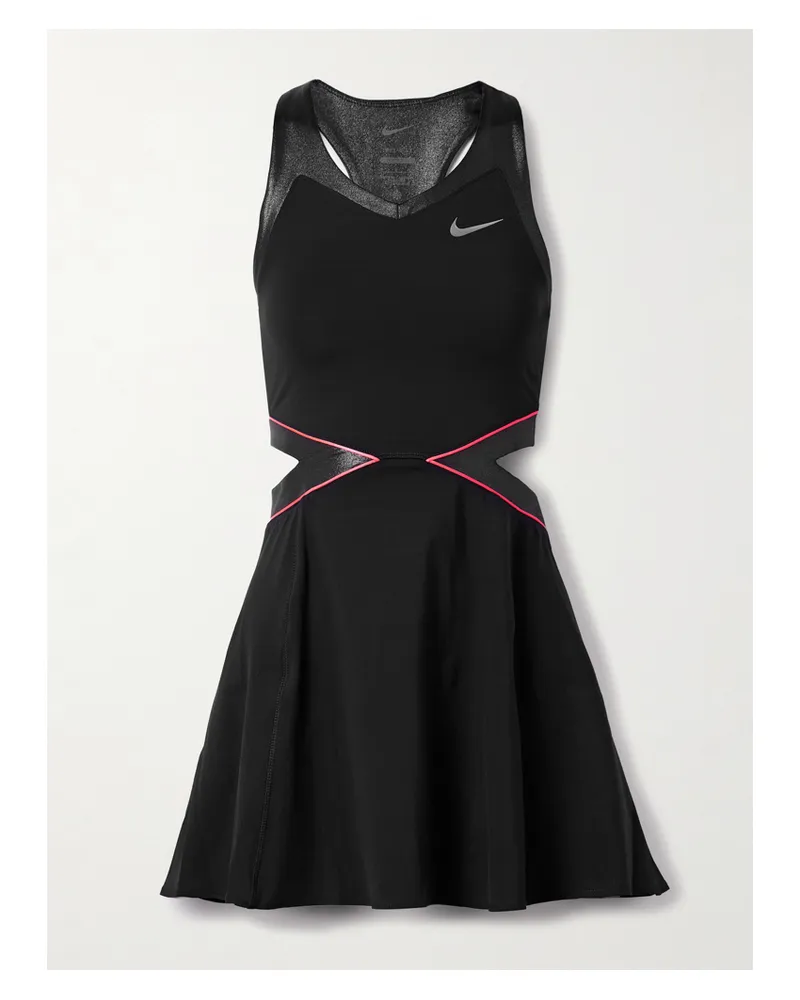 Nike Nikecourt Slam Tennis-kleid Aus Dri-fit-material Und Mesh Mit Cut-outs Und Metallic-details - Schwarz Schwarz