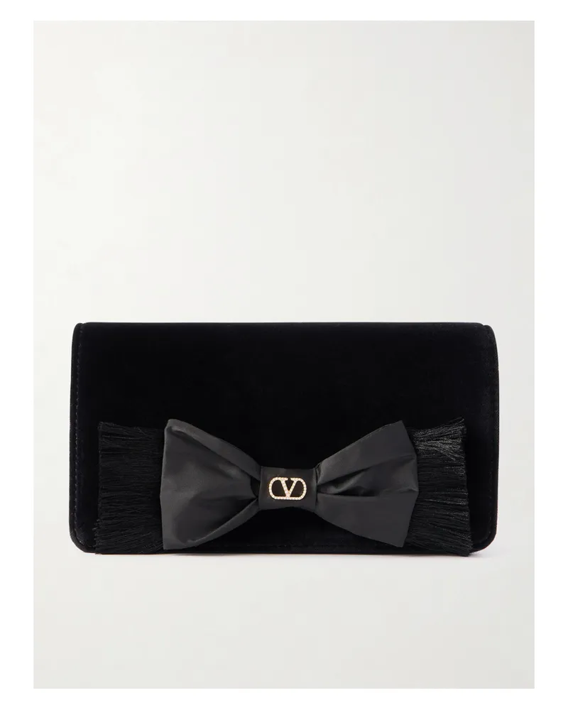 Valentino Garavani Vlogo Signature Mini Bow-detailed Velvet Shoulder Bag - Black Black