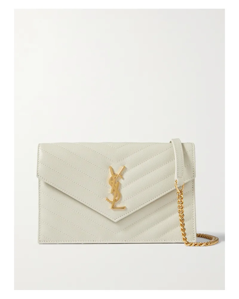 Saint Laurent Cassandre Matelassé Textured-leather Chain Wallet - Neutrals Neutrals