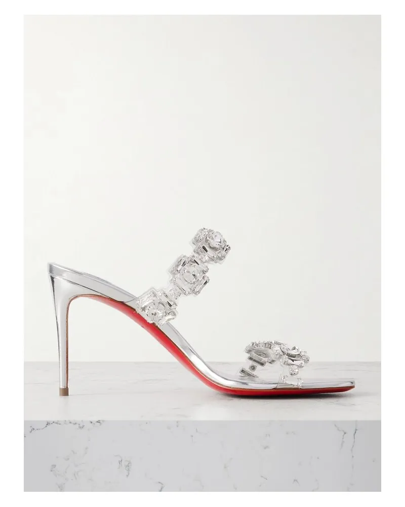 Christian Louboutin Just Jewel 85 Mules Aus Pvc Und Leder Mit Kristallen - Silber Silber