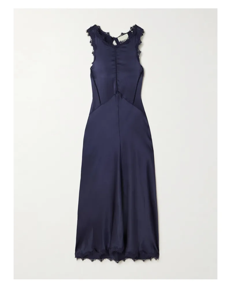 Isabel Marant Jadelia Midikleid Aus Satin Aus Einer Seidenmischung Mit Spitzenbesätzen Und Pointelle-details - Blau Blau