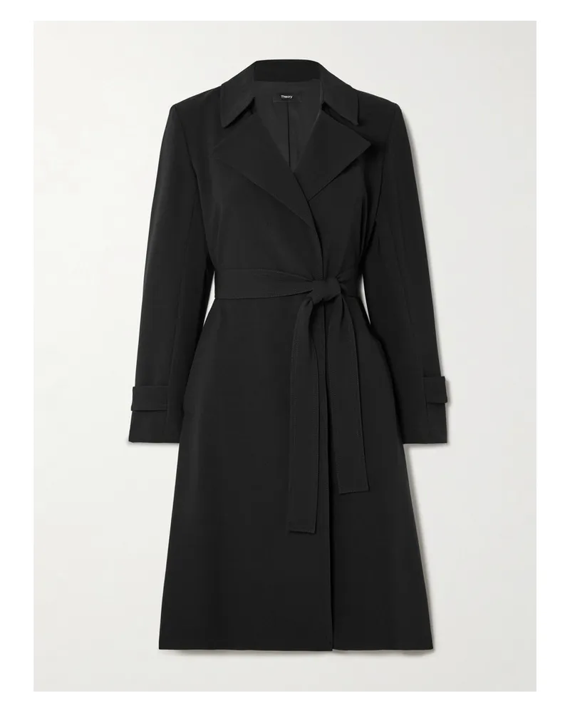 Theory Oaklane Trenchcoat aus Crêpe mit Bindegürtel Schwarz