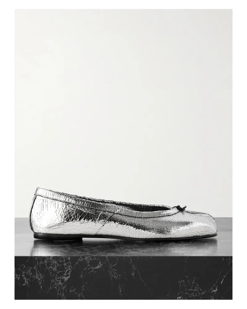 Maison Margiela Tabi Metallic Cracked-leather Ballet Flats - Silver Silver