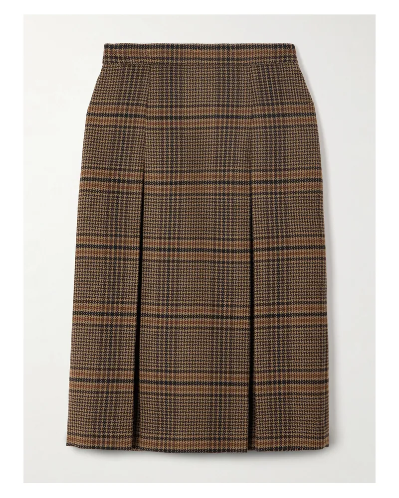Saint Laurent Prince Of Wales Checked Wool Midi Skirt - Brown Brown