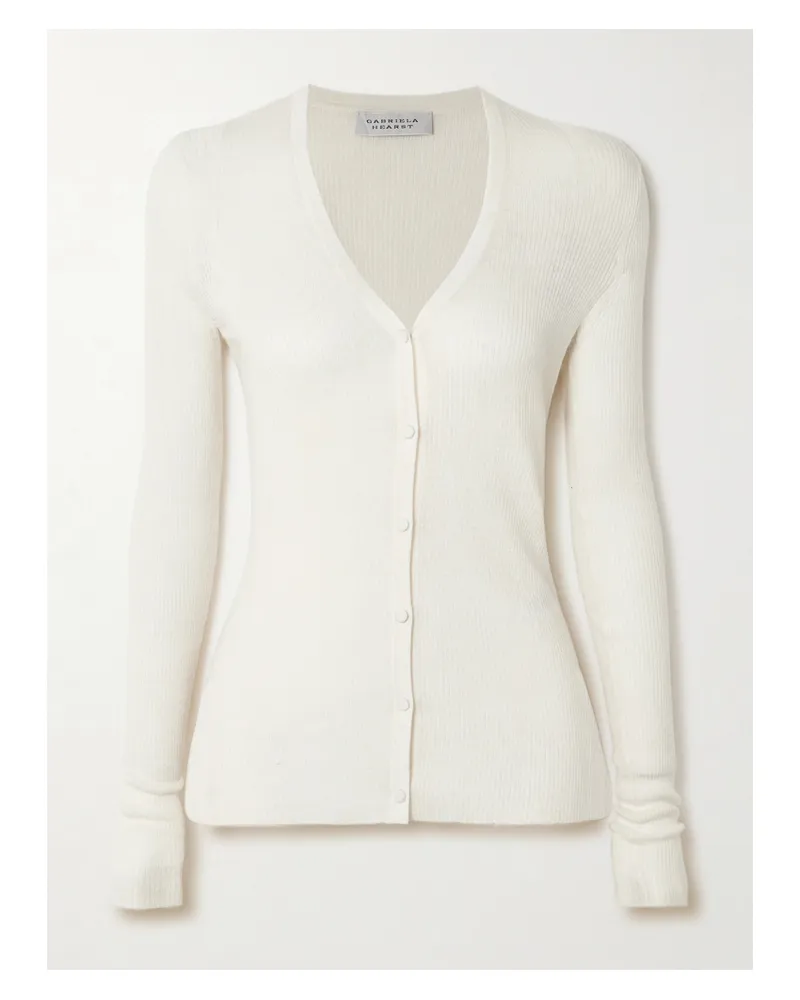 Gabriela Hearst Aiste Cardigan Aus Einer Gerippten Mischung Aus Kaschmir, Seide Und Hanf - Elfenbein Elfenbein