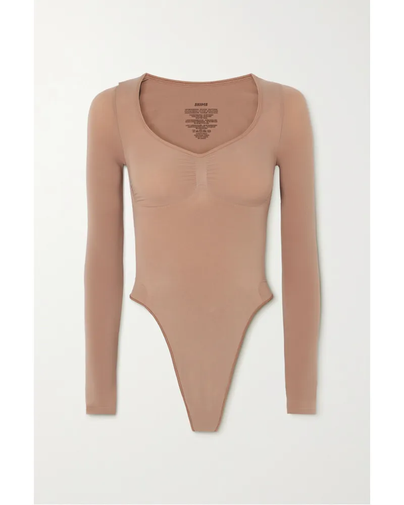 SKIMS Seamless Sculpt Long Sleeve Thong Bodysuit – Sienna – String-body Neutral