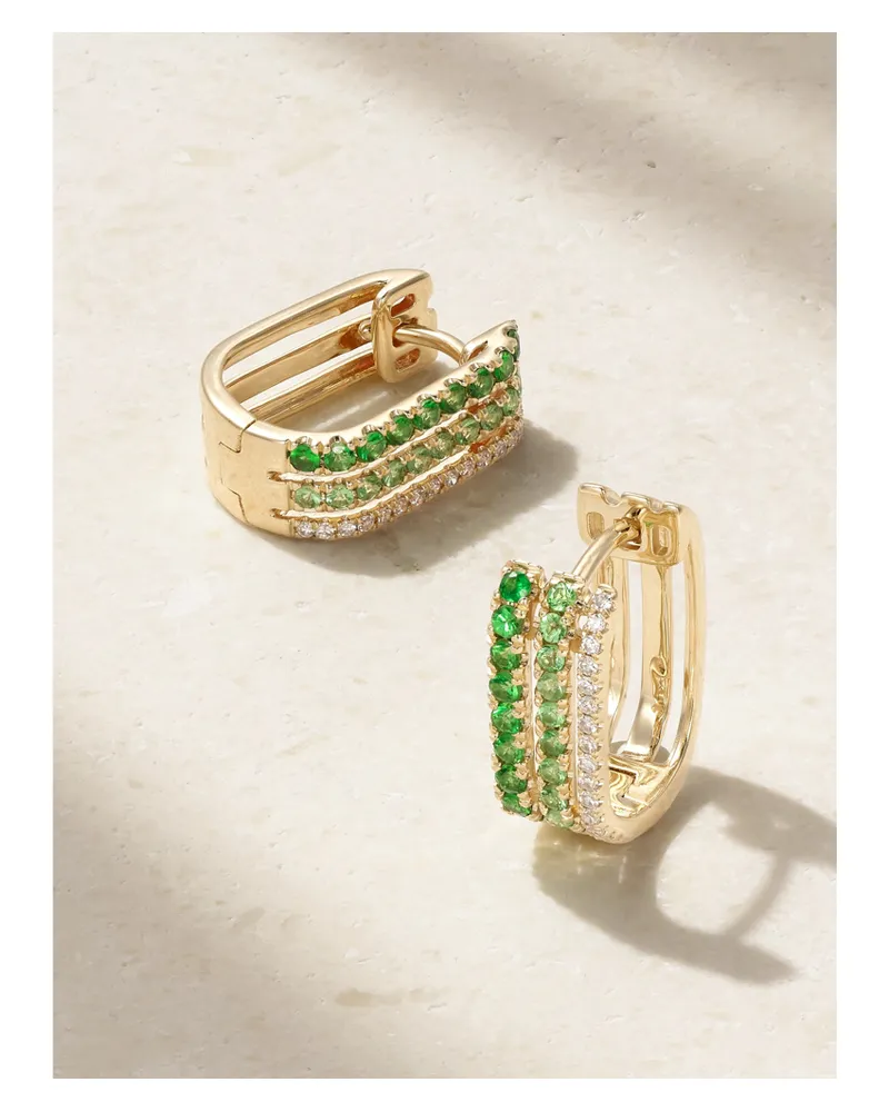 Roxanne First Triple 14-karat Gold, Garnet And Diamond Hoop Earrings - Green Green